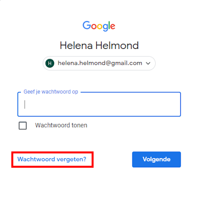 Wachtwoord herstellen in Google
